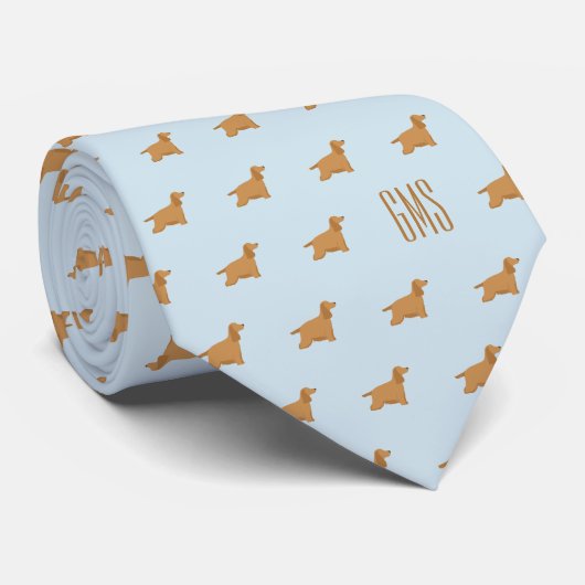 Cocker Spaniel Dogs Pattern Monogramed Stropdas (Opgerold)