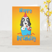cocker-spaniël - doos - gelukkige verjaardag kaart (Gele Bloem)