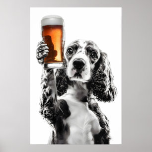 Cocker Spaniel Drinkt Bier Kunst Grappige Hond Lie Poster