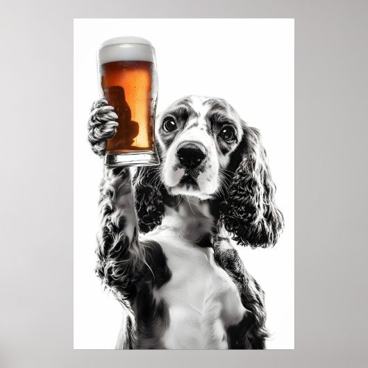 Cocker Spaniel Drinkt Bier Kunst Grappige Hond Lie Poster (Voorkant)