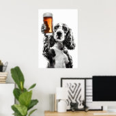 Cocker Spaniel Drinkt Bier Kunst Grappige Hond Lie Poster (Thuiskantoor)