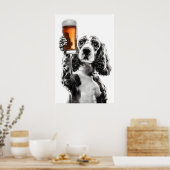 Cocker Spaniel Drinkt Bier Kunst Grappige Hond Lie Poster (Keuken)