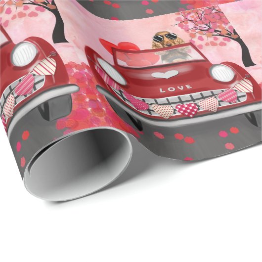 Cocker Spaniel Drivende auto met hart Valentijns Cadeaupapier (Rol Hoek)
