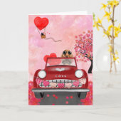 Cocker Spaniel Drivende auto met hart Valentijns Kaart (Gele Bloem)