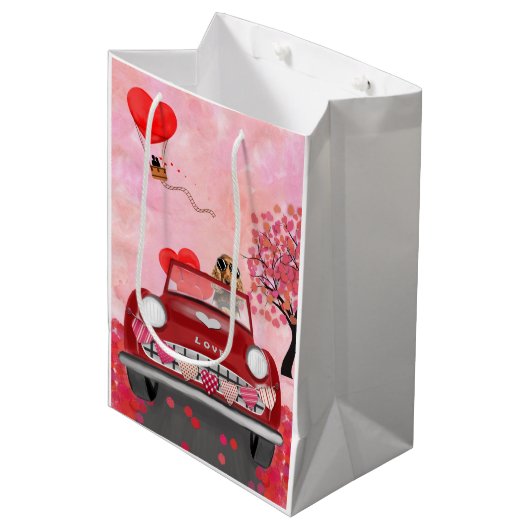Cocker Spaniel Drivende auto met hart Valentijns Medium Cadeauzakje (Voorkant Gekanteld)