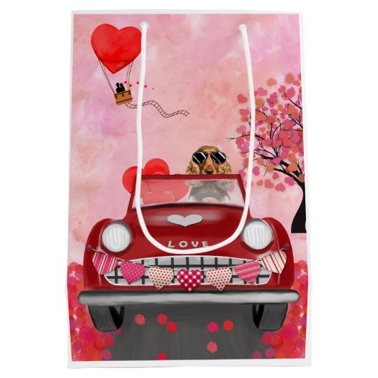 Cocker Spaniel Drivende auto met hart Valentijns Medium Cadeauzakje (Achterkant)