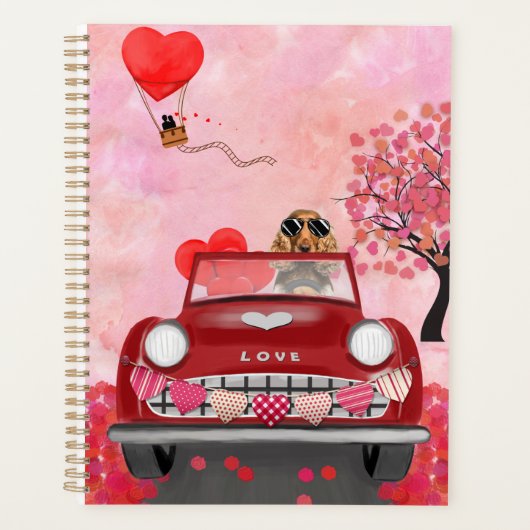 Cocker Spaniel Drivende auto met hart Valentijns Planner (Voorkant)