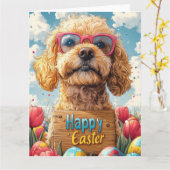 Cocker Spaniel Easter Eggs Kaart (Gele Bloem)