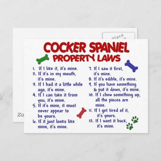 COCKER SPANIEL Eigendomswetten 2 Briefkaart (Voorkant / Achterkant)