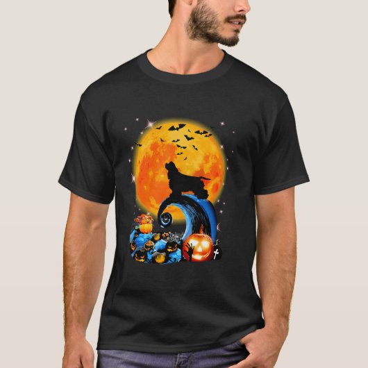 Cocker Spaniel En Gele Maan Halloween Grappige Hon T-shirt (Voorkant)