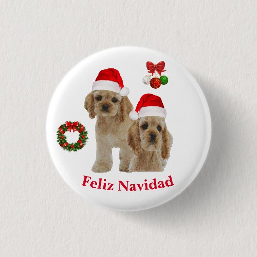Cocker spaniel Feliz Navidad Knop Ronde Button 3,2 Cm (Voorkant)