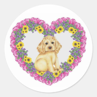 Cocker Spaniel Floral Ronde Sticker