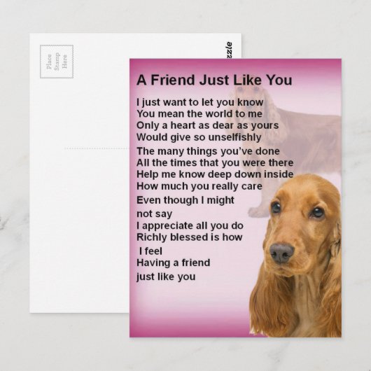Cocker Spaniel - Friend Poem Briefkaart (Voorkant / Achterkant)