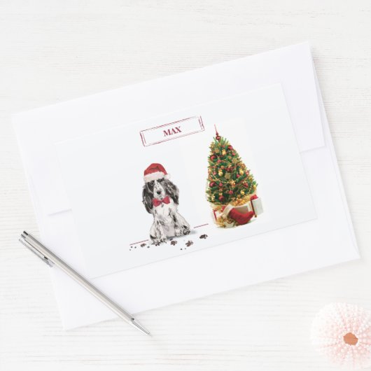 Cocker Spaniel Funny Kersthond met boom Rechthoekige Sticker (Envelop)