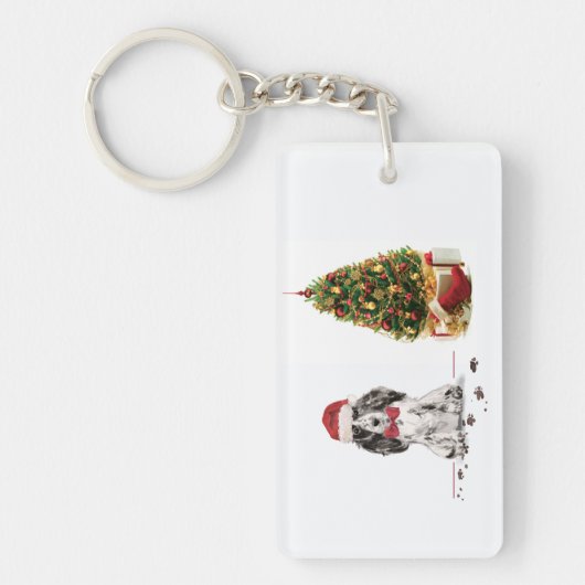 Cocker Spaniel Funny Kersthond met boom Sleutelhanger (Voorkant)