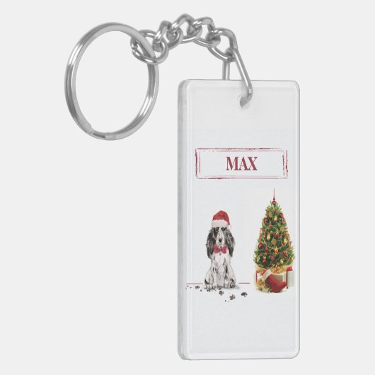 Cocker Spaniel Funny Kersthond met boom Sleutelhanger (Voorkant Links)
