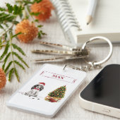 Cocker Spaniel Funny Kersthond met boom Sleutelhanger (Voorkant Rechts)