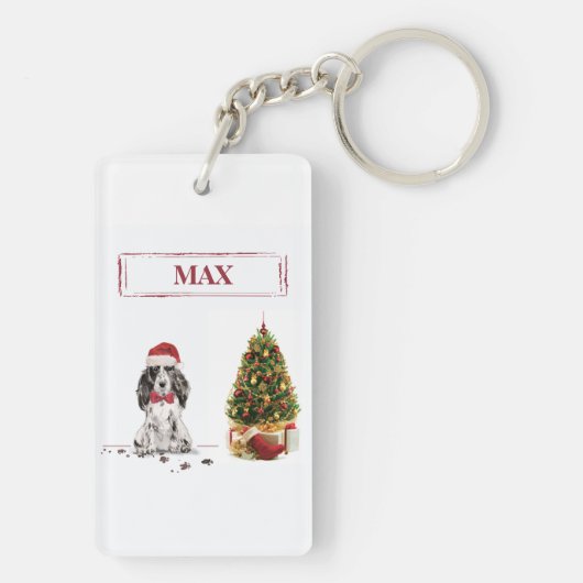 Cocker Spaniel Funny Kersthond met boom Sleutelhanger (achterkant)
