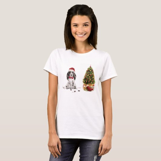 Cocker Spaniel Funny Kersthond met boom T-shirt (Voorkant volledig)