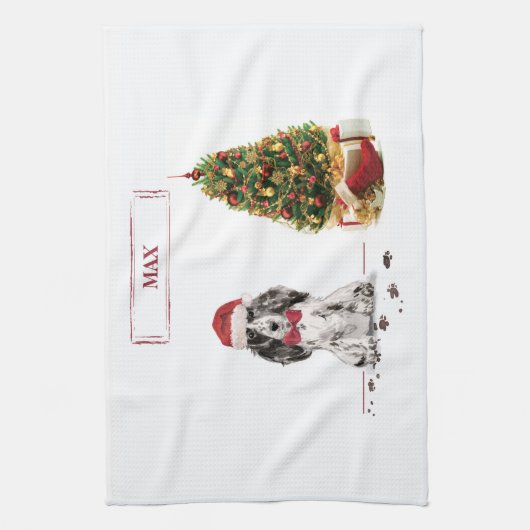 Cocker Spaniel Funny Kersthond met boom Theedoek (Verticaal)