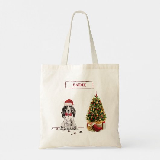 Cocker Spaniel Funny Kersthond met boom Tote Bag (Achterkant)