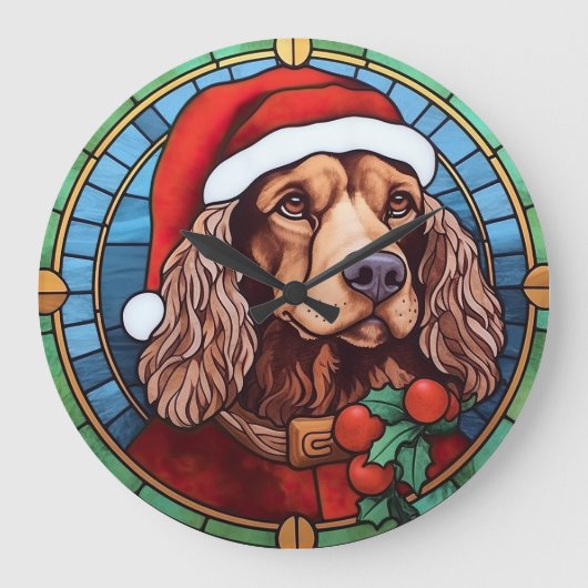 Cocker Spaniel Gebrandschilderd Glas Kerstmis Grote Klok (Voorkant)