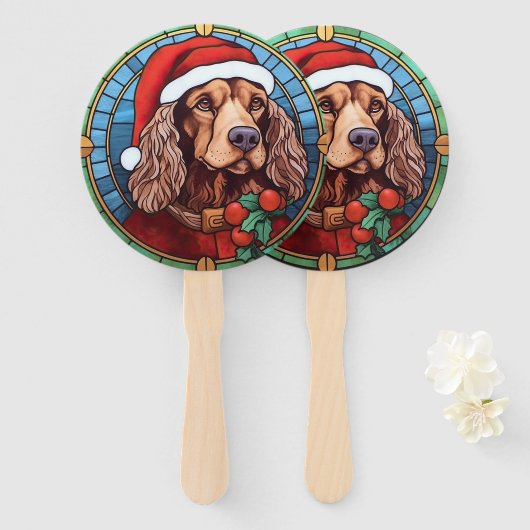 Cocker Spaniel Gebrandschilderd Glas Kerstmis Handwaaier (Voorkant en achterkant)