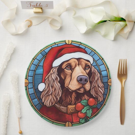 Cocker Spaniel Gebrandschilderd Glas Kerstmis Papieren Bordje (Huwelijk)