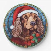 Cocker Spaniel Gebrandschilderd Glas Kerstmis Papieren Bordje (Voorkant)