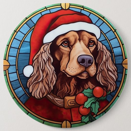 Cocker Spaniel Gebrandschilderd Glas Kerstmis Ronde Button 6,0 Cm (Voorkant)