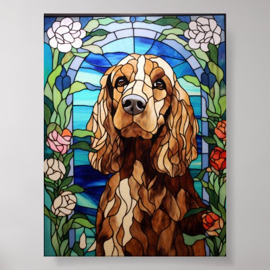 Cocker Spaniel Gebrandschilderde Bloemboog Ruit Poster (Voorkant)