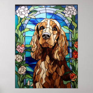 Cocker Spaniel Gebrandschilderde Bloemboog Ruit Poster