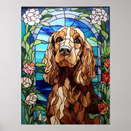 Cocker Spaniel Gebrandschilderde Bloemboog Ruit Poster (Voorkant)