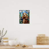 Cocker Spaniel Gebrandschilderde Bloemboog Ruit Poster (Keuken)