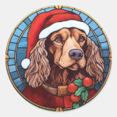 Cocker Spaniel Glas in lood Kerst Ronde Sticker (Voorkant)