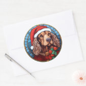 Cocker Spaniel Glas in lood Kerst Ronde Sticker (Envelop)
