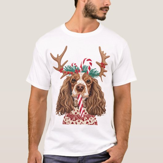 Cocker Spaniel Grappig Kerstfeest T-shirt (Voorkant)