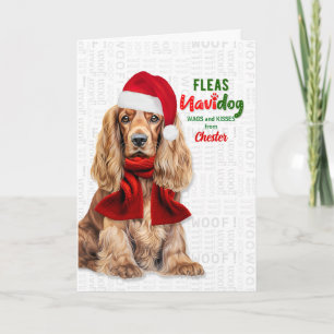 Cocker Spaniel Grappige Vlooien Navidog met Naam Feestdagen Kaart