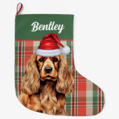 Cocker Spaniel groen en rood geplakt met naam van Grote Kerstsok (Voorkant)