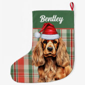 Cocker Spaniel groen en rood geplakt met naam van Grote Kerstsok (Achterkant)
