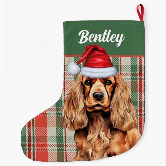 Cocker Spaniel groen en rood geplakt met naam van Grote Kerstsok (Achterkant)
