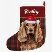 Cocker Spaniel Groen en Rood Geruit met Naam van d Grote Kerstsok (Achterkant)