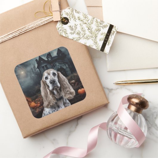 Cocker Spaniel Halloween Griezelen Vierkante Sticker (Geschenken)