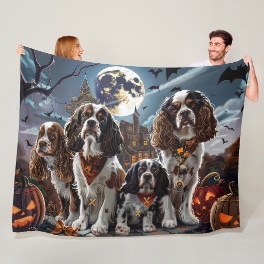 Cocker Spaniel Halloween Griezelig Fleece Deken (In situ)