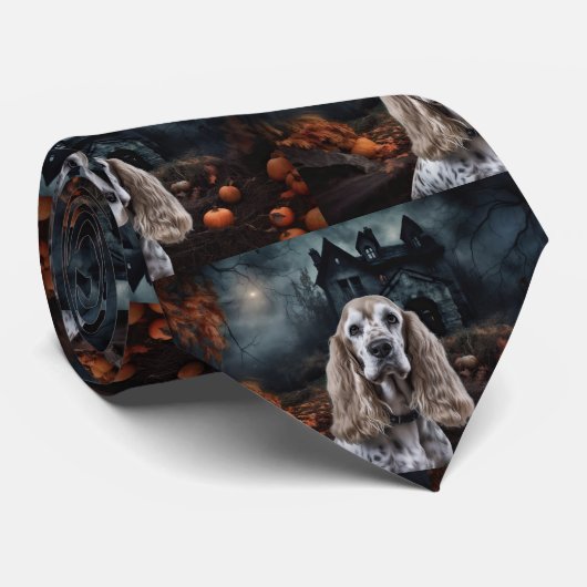 Cocker Spaniel Halloween Scary Stropdas (Opgerold)