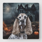 Cocker Spaniel Halloween Scary Vierkante Klok (Voorkant)