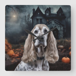 Cocker Spaniel Halloween Scary Vierkante Klok