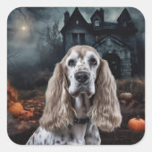 Cocker Spaniel Halloween Scary Vierkante Sticker (Voorkant)