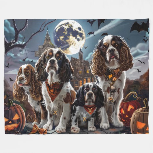 Cocker Spaniel Halloween Spooky Fleece Deken (Voorkant (Horizontaal))