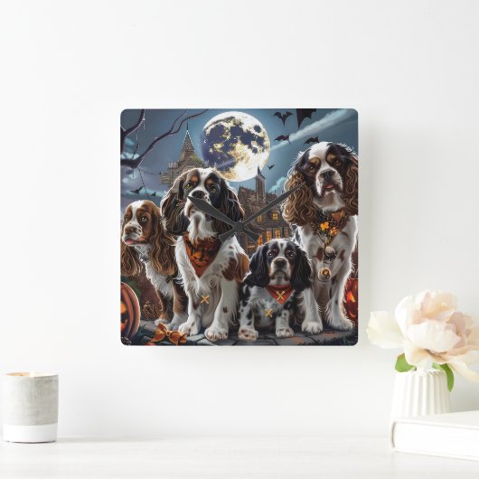 Cocker Spaniel Halloween Spooky Vierkante Klok (Huis)